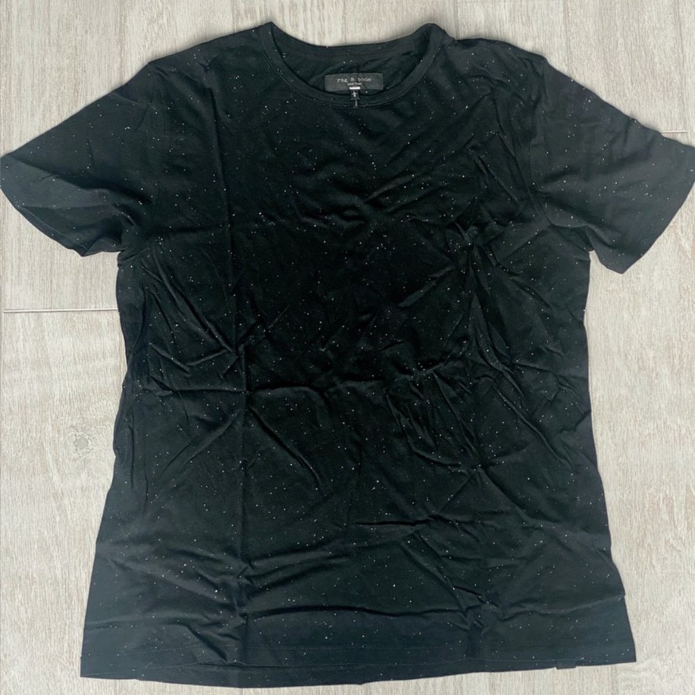 RAG & BONE Men's Black Crew Neck Speckled T-Shirt  Size: Large